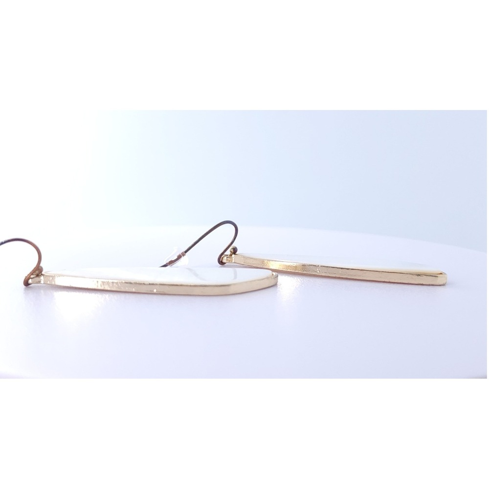Mother of Pearl Inlay Drop Earrings White Gold Wing Minimal Boho Coastal‎ Luxury - Picture 11 of 11